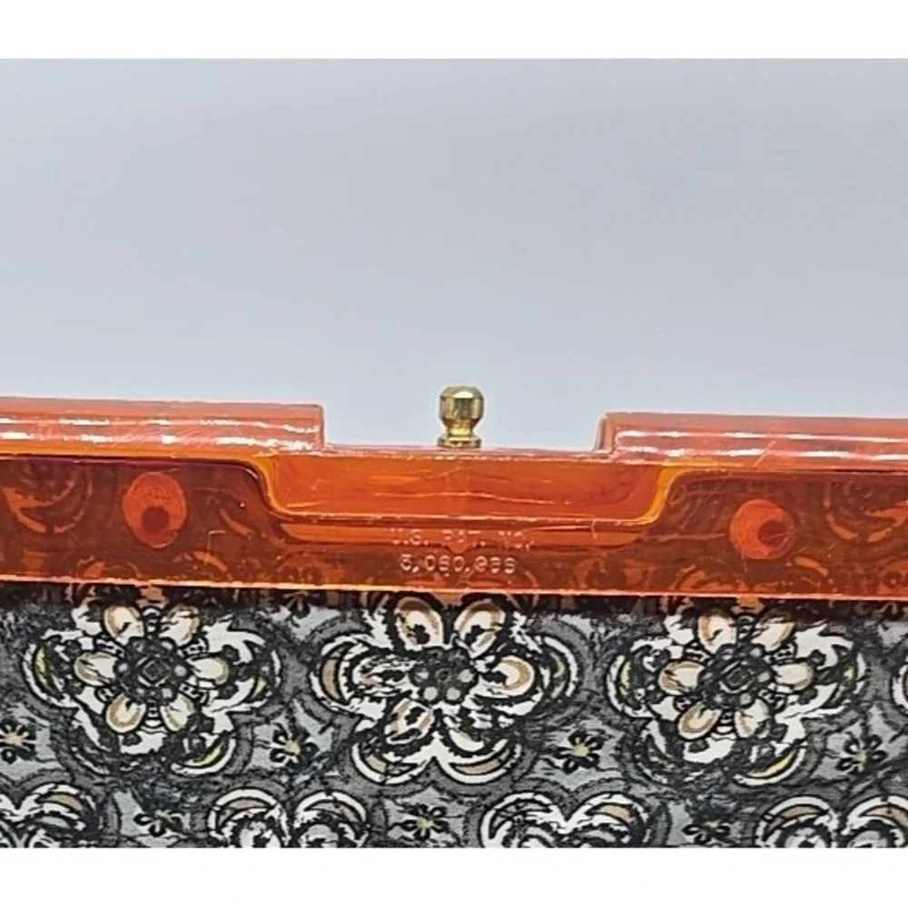 Vintage 50's Unique LUCITE PURSE Handbag AMBER US Pat. Black‎ Flowers